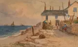 British, A pair of Cornish fishing scenes by John Clarkson Isaac Uren, watercolour, sold Jan 2021