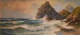 British, A Cornish coastal scene with boats passing a rocky outcrop by John Clarkson Isaac Uren, watercolour, sold Jan 2021