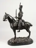 ENGLISH A BRONZE GROUP OF A FRENCH HUSSAR ON HORSEBACK, on a marble base by J. R. Skeaping, BRONZE, sold Dec 2020