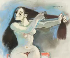 Woman Combing her Hair by Alberto Morocco, pastel, sold Dec 2020