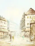 American, a contemporary study of a French street scene with figure by Caroline C. Burnett, oil on canvas, offered Dec 2020