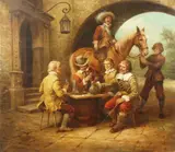 German, A scene of gentlemen drinking outside a tavern by Curt A. Landwehr, oil on canvas, sold Dec 2020