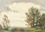 Scottish, A tree lined Impressionist landscape by John Brown, oil on board, sold Dec 2020