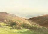 British, A Country landscape with hills beyond by Georgina Martha de l' Aubinière, oil on canvas, offered Dec 2020