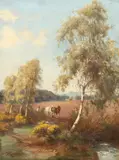 British, Horses and a figure in a landscape with fields beyond by James Kinnear, oil on canvas, offered Dec 2020