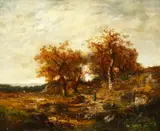 French, A Barbizon scene with a figure in the foreground by François Visconti, oil on panel, sold Dec 2020