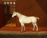 English school, A white horse outside a stable by G. Phillips, oil on canvas, sold Dec 2020