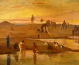 British, A North African scene with figures, goats and camels, at dusk by Frederick Goodall, oil on canvas, offered Dec 2020