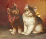 Austrian, A pair of kittens in bows, and another similar painting by the same hand by Josef Heimerl, oil on panel, sold Dec 2020