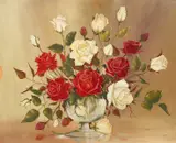 British, A still life of roses in a glass vase by George Reekie, oil on board, sold Dec 2020