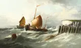 British, fishing boats leaving port in heavy weather by William Henry Williamson, oil on canvas, offered Dec 2020