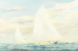British, A scene of racing yachts at full sail by Eric Oldham, oil on canvas, sold Dec 2020