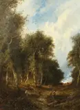 Italian, figures by a path in a rural landscape by Pietro Manzoni, oil on canvas, offered Dec 2020