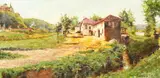 French, A pair of scenes of French country landscapes, one on canvas, one on panel by Alfred Justin Blondeau, oil, sold Dec 2020