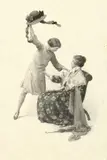 British, Two ladies squabbling over a hat, en grisaille by Percy Tarrant, oil on board, sold Dec 2020