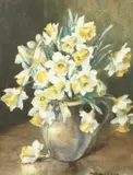 British, A still life of a jug filled with daffodils by Marion Broom, watercolour, sold Dec 2020