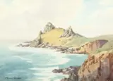 British, A costal scene with waves crashing on the rocks by W Evans Linton, watercolour, sold Dec 2020