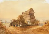 British, A study of people picnicking in the shade of a derelict building with seascape in the background by John Rogers Herbert, Watercolour, sold Dec 2020
