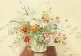 A still life of mixed flowers in a glass jug by C. Horvath, watercolour, sold Dec 2020