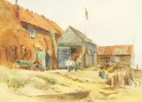 British, A view of a figure outside a boatshed by E. M. Percival, watercolour, offered Dec 2020