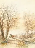 British, Figures on a horse and cart on country path by L. Lewis, watercolour, sold Dec 2020