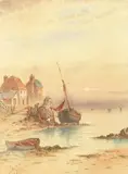 Bigbury Bay' a harbour scene at sunset by Harry Williams, watercolour, offered Dec 2020