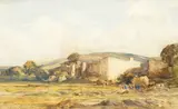 Haymaking by Ruined Castle by Alexander Caruthers Gould, watercolour, offered Dec 2020