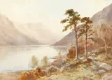 British, a view of a hillside lake with mountains beyond by Edward Arden Tucker, watercolour, sold Dec 2020