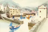 British, a harbour scene with mountains beyond by Frederick T. W. Cook, watercolour, offered Dec 2020