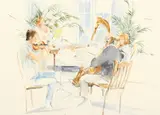 Quartet with Palms by Lesley Fotherby, watercolour, sold Dec 2020