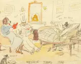 Merrie Xmas 1938 by Edward Alfred Cucuel, watercolour and pencil, sold Dec 2020