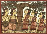 Indian, A scene of figures beneath the tree with a resting bird by Vijay Chitraker, print (other), offered Dec 2020