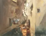 A Gondolier on a Venetian Backwater by Peter Burman, Oil on Board, sold Nov 2020