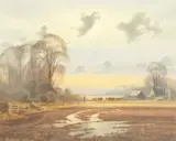 The Homestead' and 'End of Day by Christopher Osbourne, Oil on Panel Paintings of Country Landscapes, offered Nov 2020