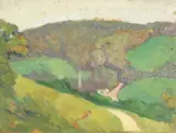 Scene of a Country Lane by Hubert Wellington, Oil on Panel, sold Nov 2020