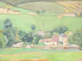 Farm Buildings with Fields Beyond by Hubert Wellington, Oil on Panel, sold Nov 2020