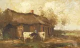 Dutch, cattle and figures outside farm buildings by Willem George Fredrick Jansen, oil on canvas, offered Nov 2020
