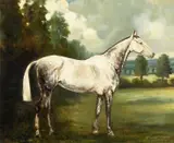 British, a grey horse in an extensive landscape by J. Crawford Wood, 1915, Wood, offered Nov 2020