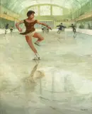 A scene of a female figure skaters by Dennis Gilbert, oil on canvas, offered Nov 2020