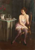 Hungarian, a scantily clad lady at her dressing table by Emil Pap, oil on canvas, sold Nov 2020