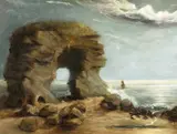 A moonlight scene of a rocky shoreline by W. Nicholson, oil on board, offered Nov 2020