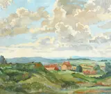British, an extensive landscape with far reaching views of fields and hills by Francis Wynne Thomas, oil on canvas, offered Nov 2020