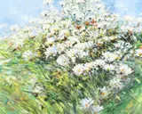 A Study of daisies and other wildflowers in a landscape by Carl Scanes, oil on canvas, offered Nov 2020