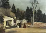 The Fountain' Two Female Figures beside a Hillside Fountain by Colette Beleys, Oil on Canvas, sold Nov 2020