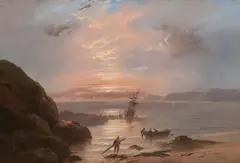 Loading the boats by Edward Train, oil on canvas, sold May 2012
