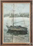 harbor scene with sailboat by Nancy Branyan, oil on canvas, offered Jun 2017