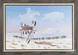 western landscape with Native American symbolism by Johnny Yazzie, oil on canvas, offered May 2017