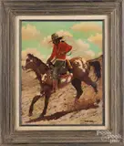 western landscape with a Native American on horseback by Robert Becenti, oil on board, offered May 2017