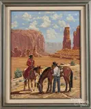 western landscape with Native American on horseback by Robert Becenti, oil on board, offered May 2017