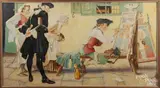 illustration of a gentleman painting a sign for the George Washington Inn by J. Ed. Quigley, oil on canvas, offered May 2017